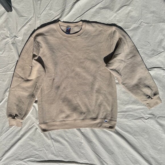 Vintage Russell Athletic Stone Beige Neutral Cotton Sweatshirt - Picture 1 of 5